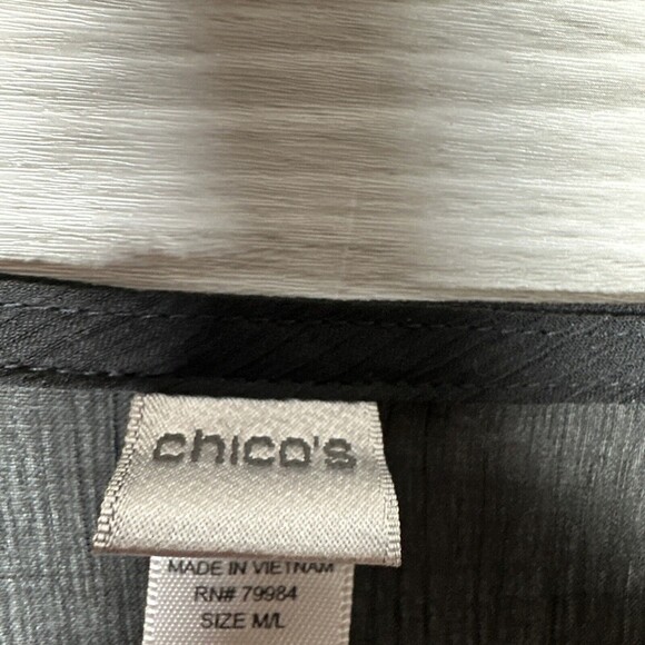 CHICO'S Sheer Size M/L Black Pancho Wrap Bead Necklace Scoop Neck Relax Fit - Picture 7 of 13